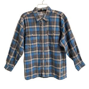 Levi’s Silver Tab Y2K blue plaid button up shirt boys L 16–18 metal buttons ￼